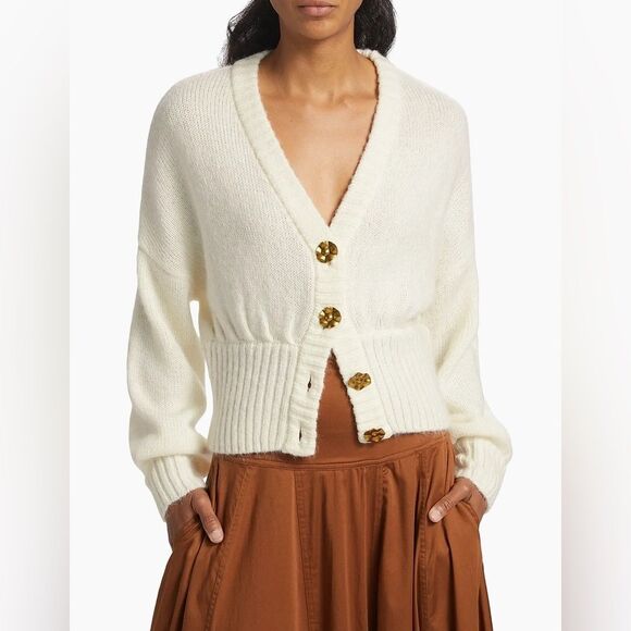 NWT Farm Rio Ribbed Goldtone-Buttoned Cardigan - Picture 2 of 6